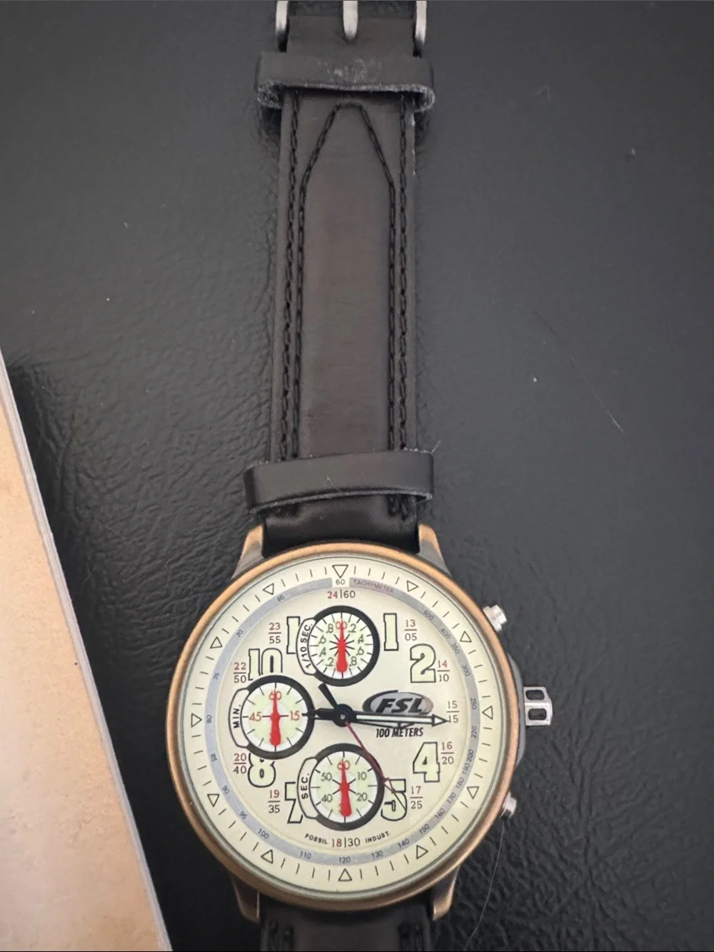 Vintage Fossil Mens Chronograph Watch Complete Set Retro 90's